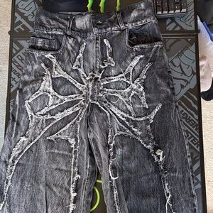Black and Gray Jeans with gothic design